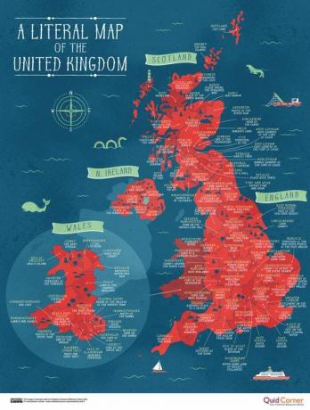 Mapa de nombres literales de Gran Bretaña - Reino Unido - Quick Quid