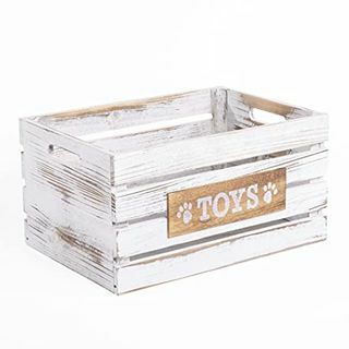 Caja de almacenamiento de juguetes para mascotas de madera con estampado de pata