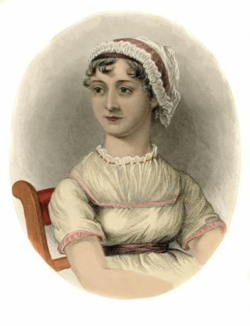 Jane Austen. Retrato de la escritora inglesa Jane Austen 1775-1817. Grabado, 1870.