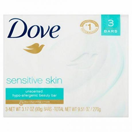 Dove Sensitive Skin Beauty Bar, sin perfume, 3 unidades, paquete de 1