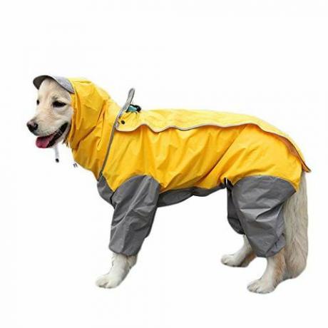 Impermeable para perros TFENG con capucha extraíble, cordón ajustable al aire libre, chaqueta mágica impermeable para la lluvia con agujero para el cuello de la capucha Tamaño amarillo 30