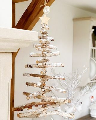 Árbol de Navidad de escalera de madera de abedul real