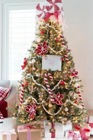 ideas de decoración del árbol de navidad candy cane