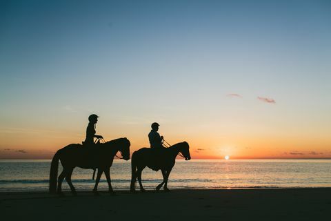 Paseo a caballo al atardecer en la Isla Tortuga en Fiji